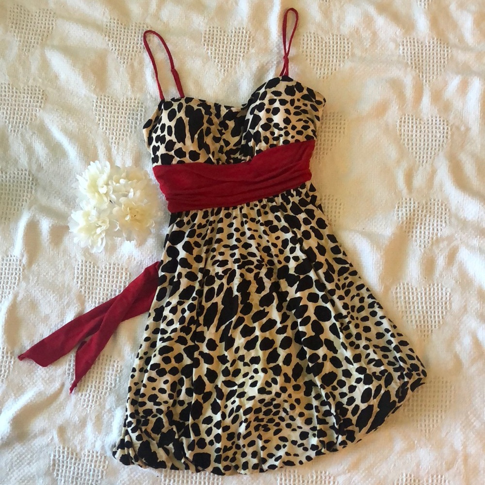 Animal Print Dress with Red Bow